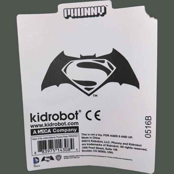 NWP W/Tag 8” kidrobot Batman Vs Superman Dawn of Justice Plush Toy by Phunny - Picture 5 of 7